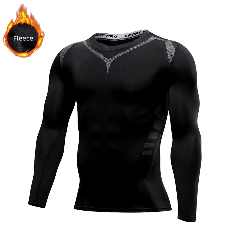 Men Compression Running T Shirt Fitness Tight Long Sleeve Sport Tshirt Training Jogging Shirts Gym Sportswear Winter Shirts