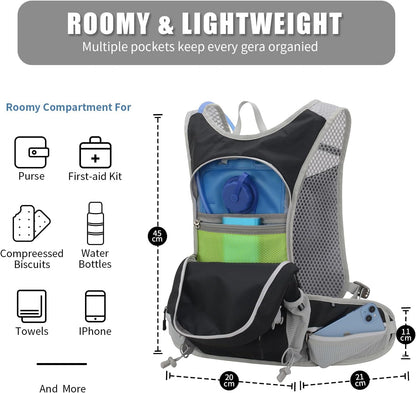 Large Hydration Backpack with Hydration Bladder(Or Soft Flask Optional),Big Water Backpack Daypack for Men Women,Cycling Hydration Vest for Hiking, Running, Cycling, Biking