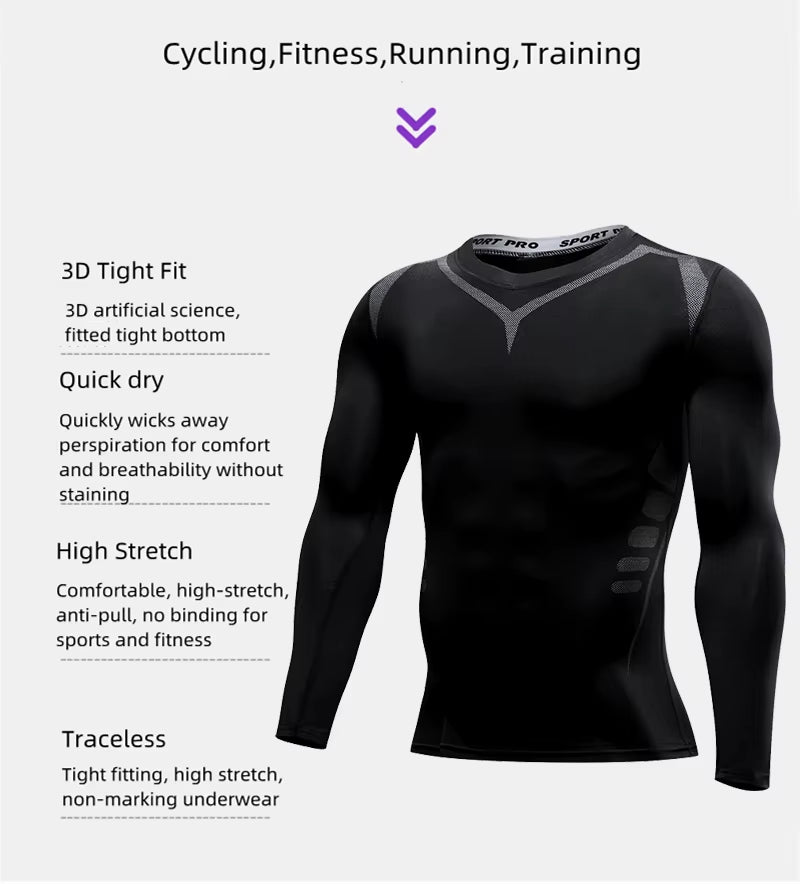 Men Compression Running T Shirt Fitness Tight Long Sleeve Sport Tshirt Training Jogging Shirts Gym Sportswear Winter Shirts