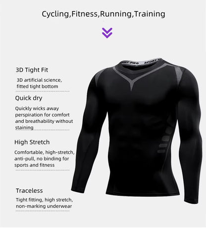 Men Compression Running T Shirt Fitness Tight Long Sleeve Sport Tshirt Training Jogging Shirts Gym Sportswear Winter Shirts
